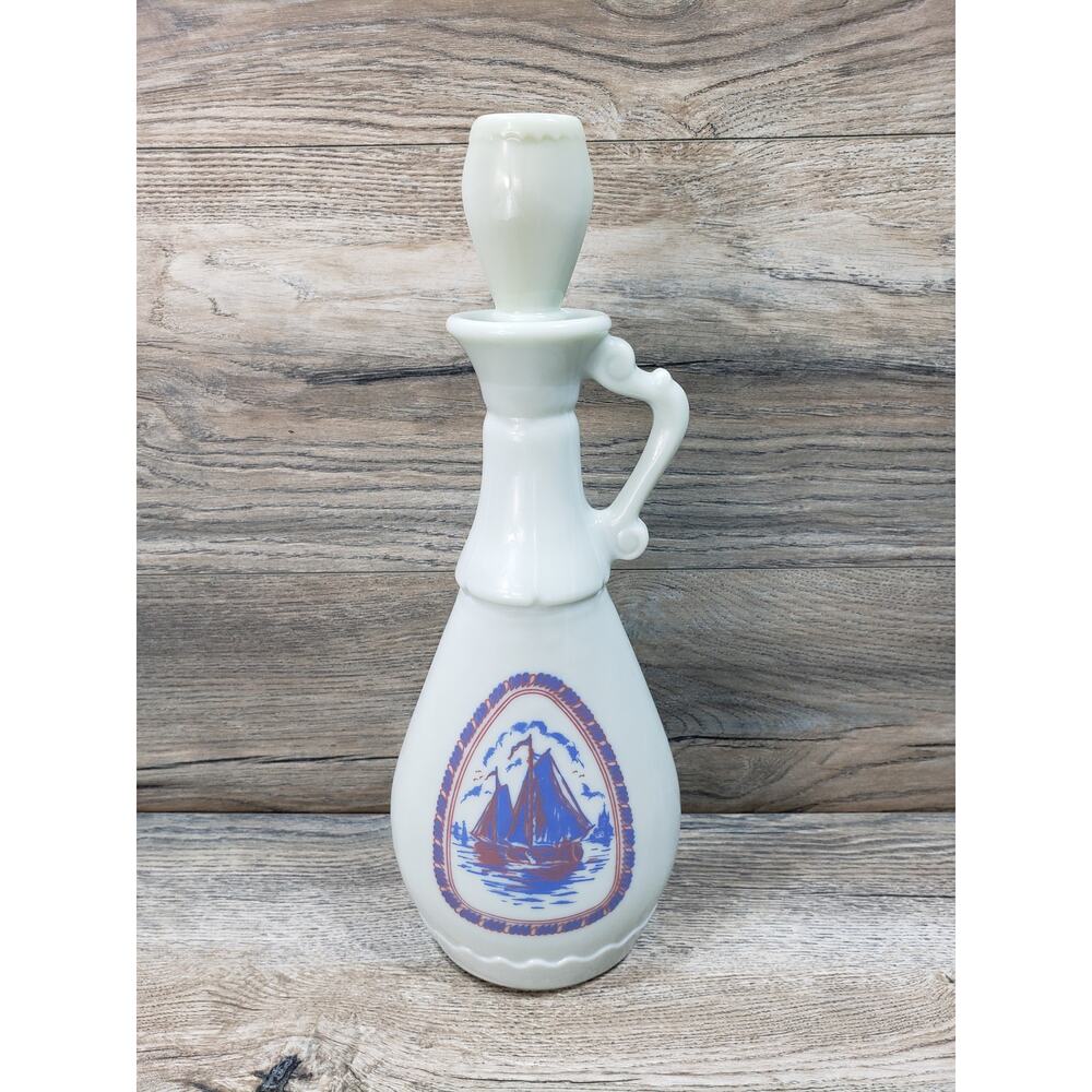 Jim Beam Delft Blue Red Sailing Ships Windmill Whiskey Decanter Bottle 1963